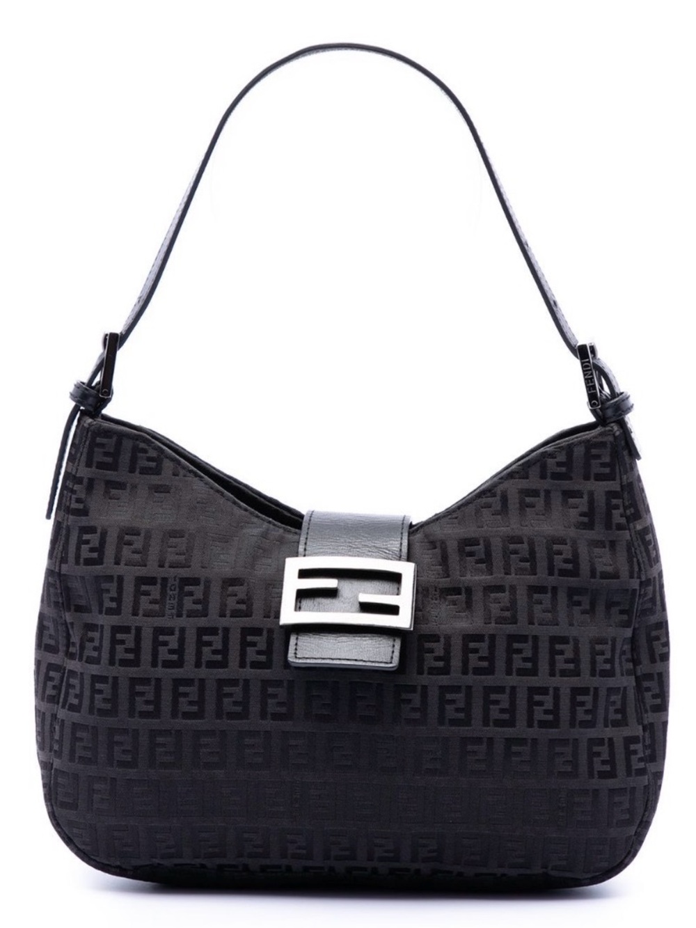 Authentic Fendi Mamma Baguette Black FF Jacquard Baguette Shoulder Bag